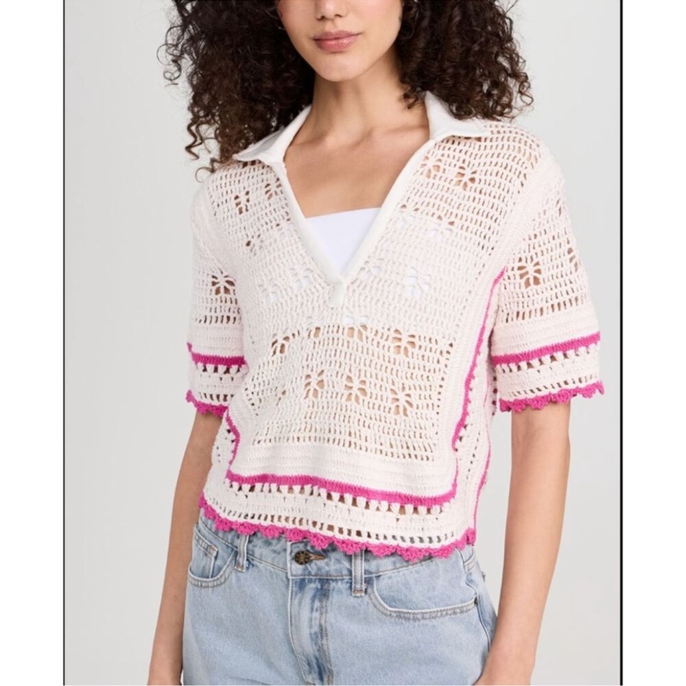 NWT SAYLOR White and Pink Crochet Blouse S